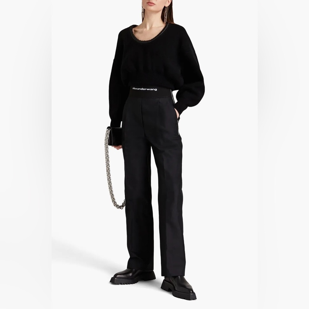 NWT Alexander Wang Scoop Neck Pullover w/ Ruched Leather Tubular Wool Sweater XS